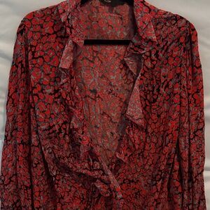 Maje Burnt Red and Black Animal Print Blouse